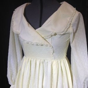 Vintage Maxi Cotton Gown, Ivory, Chenille Dot